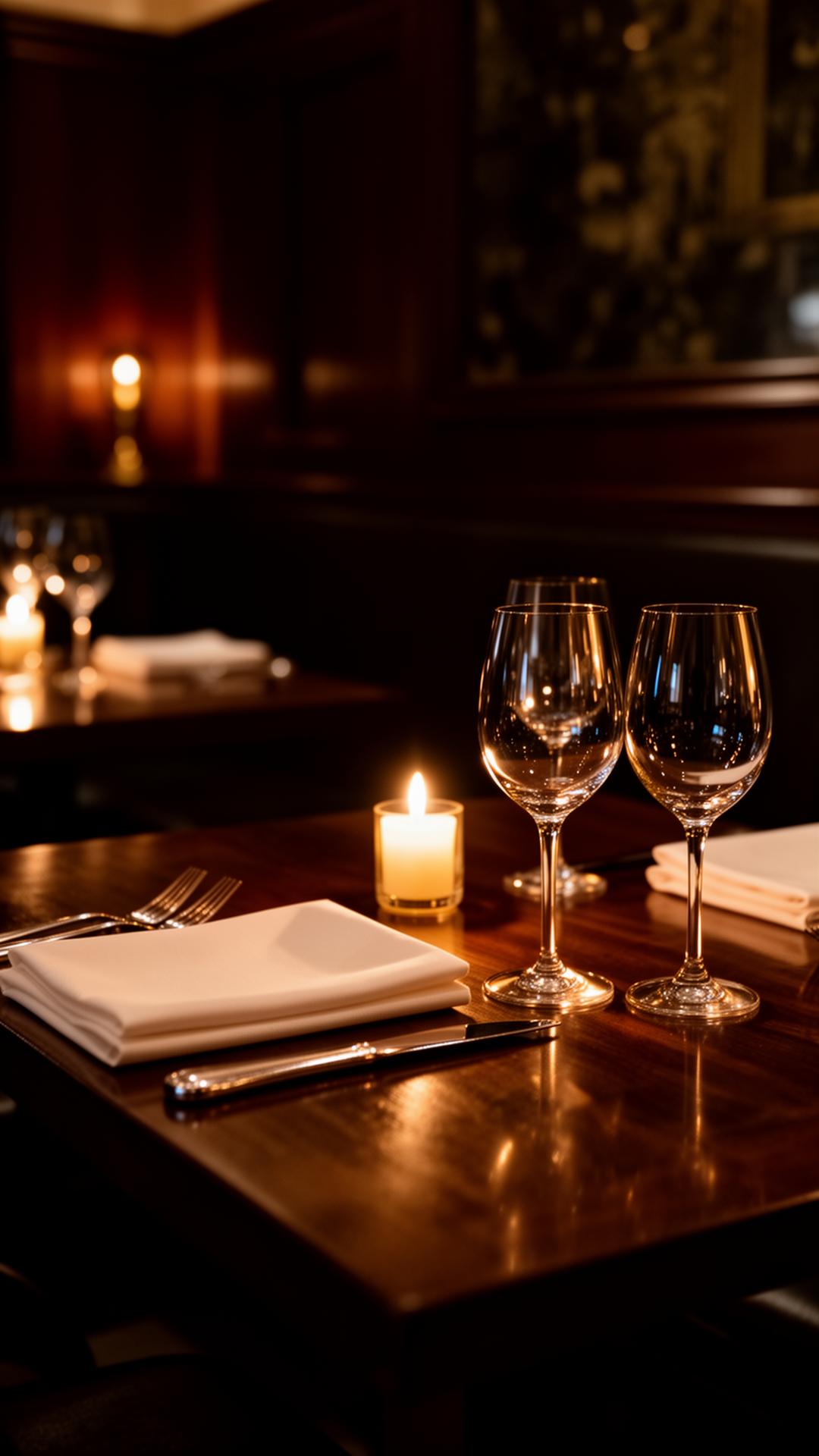 Ambiance restaurant premium — bougies et verres